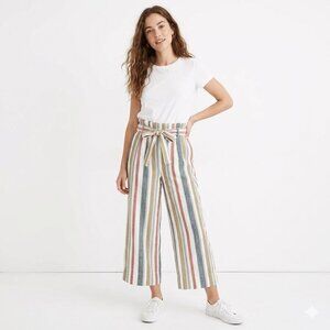Madewell Striped Paperbag Waist Culotte Pants Size S Linen Cotton Tie Belt Wide